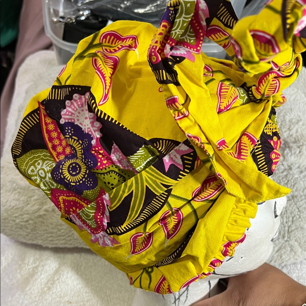 Vibrant Yellow Patterned Headwrap - image 2